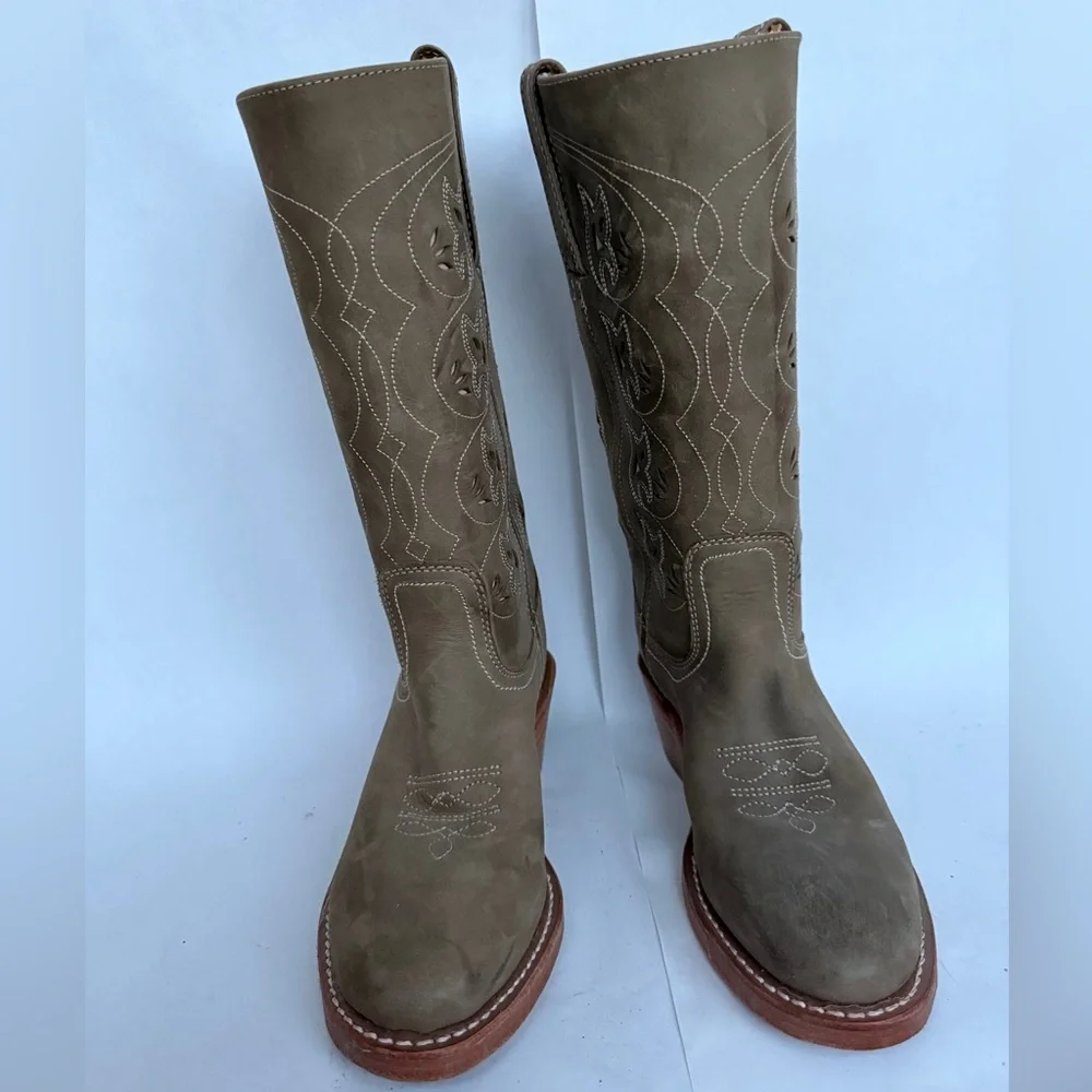 NEW! Vintage Womens Frye Olive Austin Floral Cut Out Cowboy Western Boots size 7 - Picture 2 of 5